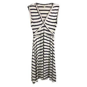 Max Studio Midi Dress Womens Size Small White Striped V-Neck Sleeveless
